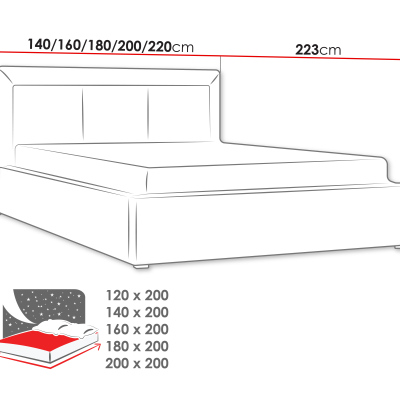 Manželská postel s úložným prostorem a roštem 180x200 GOSTORF 3 - světlá modrá