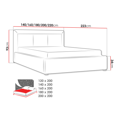 Manželská postel s úložným prostorem a roštem 140x200 GOSTORF 3 - světlá šedá