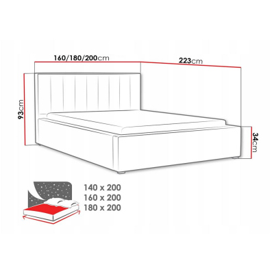 Manželská postel s úložným prostorem a roštem 160x200 TARNEWITZ 2 - šedá 1