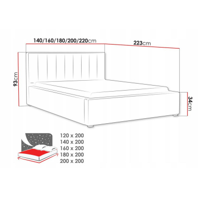 Manželská postel s úložným prostorem a roštem 140x200 TARNEWITZ 2 - šedá 2