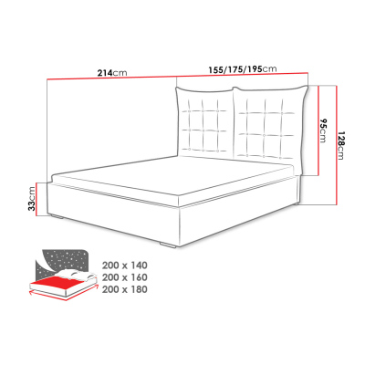 Čalouněná postel s vysokým čelem a úložným prostorem 180x200 DASSOW - tmavá šedá