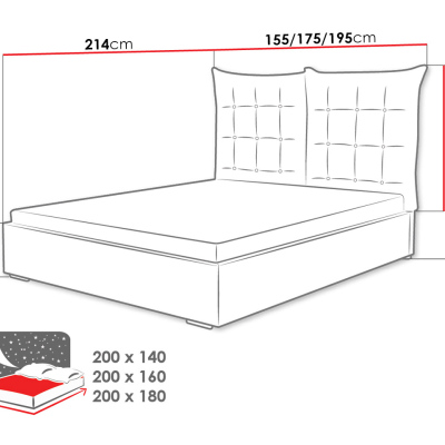 Čalouněná postel s vysokým čelem a úložným prostorem 180x200 DASSOW - modrá