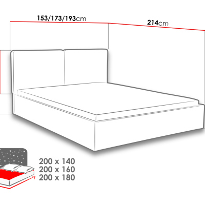 Čalouněná manželská postel s úložným prostorem 140x200 WILSTER - šedá / modrá