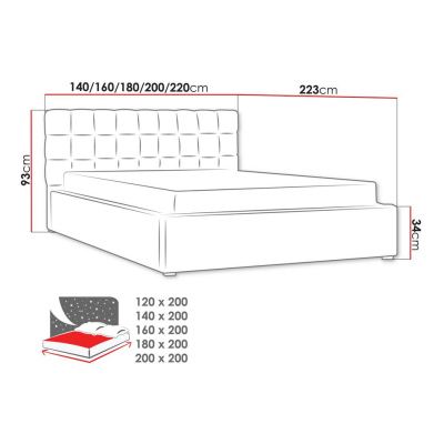 Manželská postel s úložným prostorem a roštem 140x200 WARNOW 2 - světlá šedá