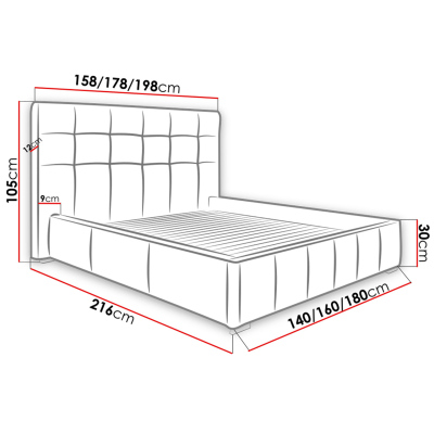 Manželská postel s roštem 180x200 MELDORF - světlá šedá