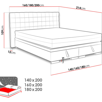 Čalouněná manželská postel s úložným prostorem 140x200 MARNE 1 - šedá