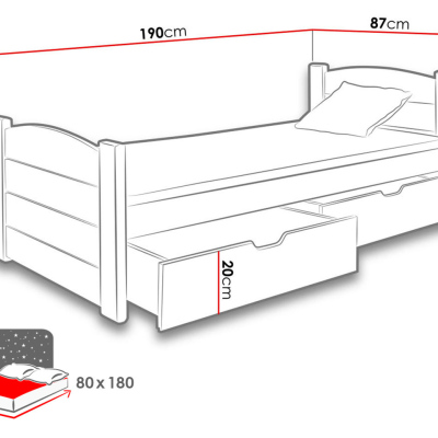 Jednolůžková postel 80x180 BRILON - olše