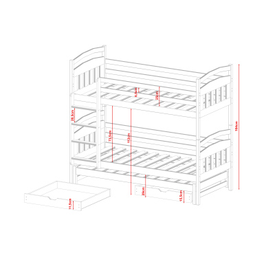 Patrová postel se šuplíky a přistýlkou ABAYOMI - 80x180, grafit