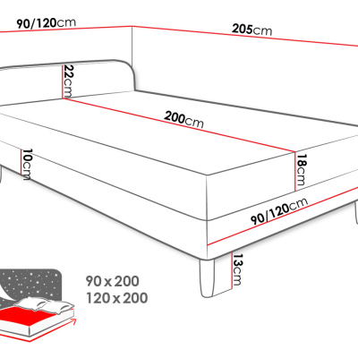 Jednolůžková čalouněná postel s čelem 120x200 PELLO 2 - černá