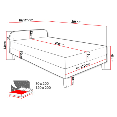 Jednolůžková čalouněná postel s čelem 120x200 PELLO 2 - černá