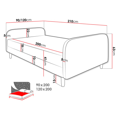 Jednolůžková čalouněná postel s čelem 120x200 PELLO 3 - černá