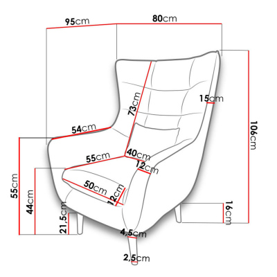 Designové křeslo ušák LEVI - světlé šedé