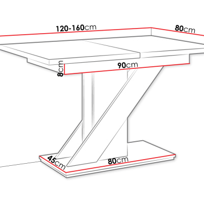 Rozkládací kuchyňský stůl SAUDA - beton / lesklý bílý