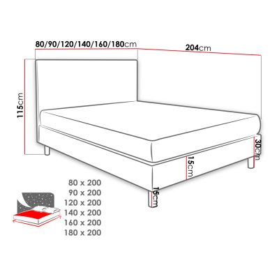 Kontinentální jednolůžková postel 80x200 NECHLIN 1 - růžová