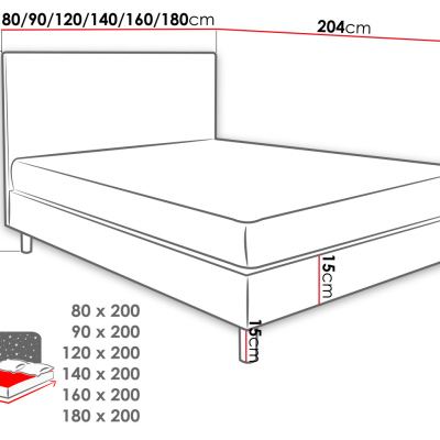 Kontinentální jednolůžková postel 120x200 NECHLIN 1 - šedá