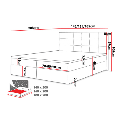 Moderní hotelová postel 160x200 BALJA 1 - tyrkysová + topper ZDARMA