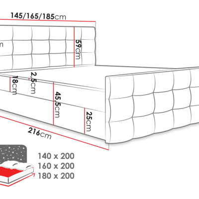 Americká čalouněná manželská postel 160x200 RANON 1 - tyrkysová + topper ZDARMA