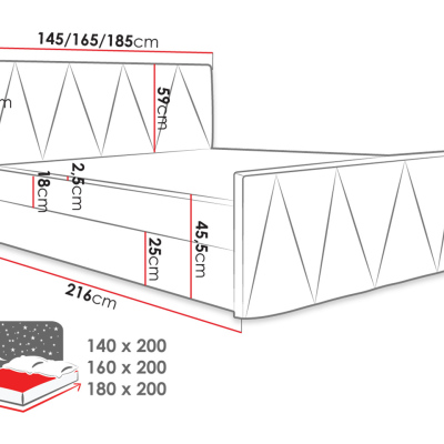 Americká manželská postel 180x200 RANON 2 - růžová + topper ZDARMA