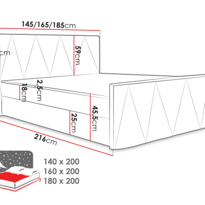 Americká manželská postel s vysokým čelem 160x200 RANON 3 - tyrkysová + topper ZDARMA