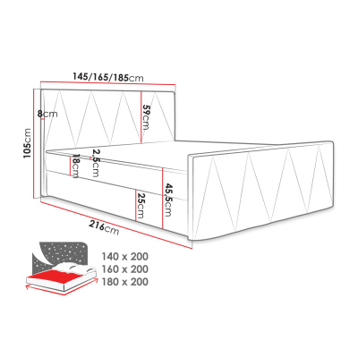 Americká manželská postel s vysokým čelem 160x200 RANON 3 - tyrkysová + topper ZDARMA