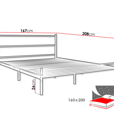 Kovová manželská postel 160x200 KARBY 2 - černá