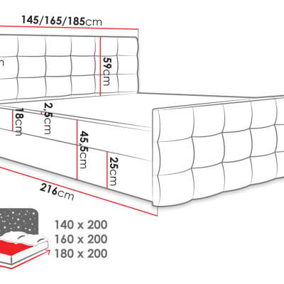 Americká manželská postel 180x200 TORNIO - bílá ekokůže + topper ZDARMA