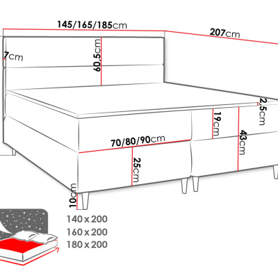 Hotelová postel s úložným prostorem 140x200 KALIX - modrá + topper ZDARMA