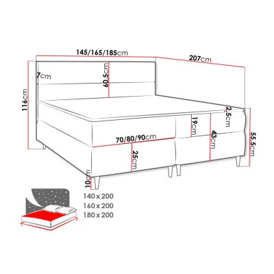 Hotelová postel s úložným prostorem 140x200 KALIX - modrá + topper ZDARMA