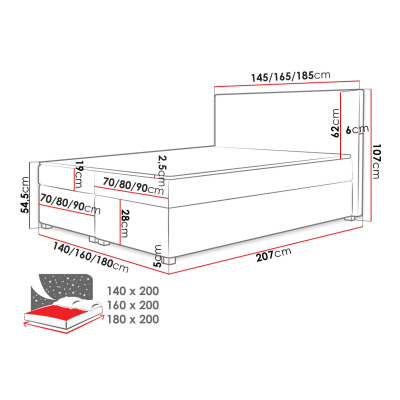 Americká manželská postel s vysokým čelem 180x200 PITEA - růžová + topper ZDARMA