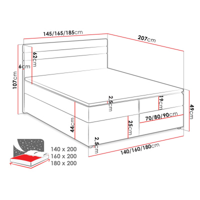 Hotelová manželská postel 180x200 SESKARO - černá / bílá ekokůže + topper ZDARMA