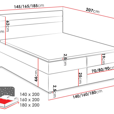 Hotelová manželská postel 180x200 SESKARO - světlá šedá / bílá ekokůže + topper ZDARMA