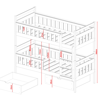 Dětská postel se šuplíky ANDREA - 90x200, borovice
