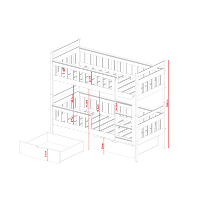 Dětská postel se šuplíky ANDREA - 90x200, borovice