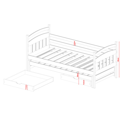 Dětská postel pro 2 se šuplíky GABINA - 90x190, borovice