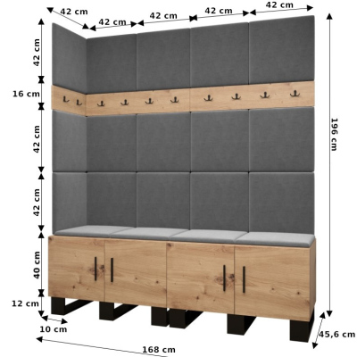 Předsíňová sestava RUMIE 12 - dub artisan, šedé panely