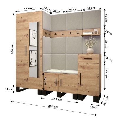 Předsíňová sestava RUMIE 13 - dub artisan, béžové panely