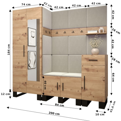 Předsíňová sestava RUMIE 13 - dub artisan, mátové panely