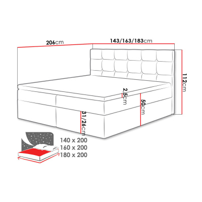 Boxpringová postel 160x200 CAROLA - světlá šedá + topper ZDARMA