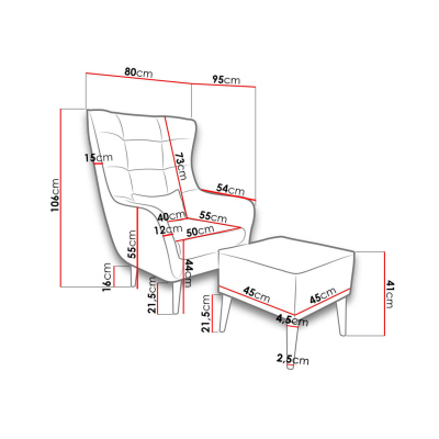 Designové křeslo ušák s taburetkou LEVI - modré