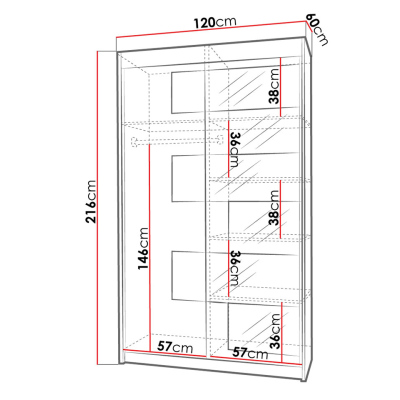 Šatní skříň se zrcadlem 120 cm KANG - bílá