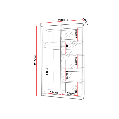 Šatní skříň se zrcadlem 120 cm KANG - bílá