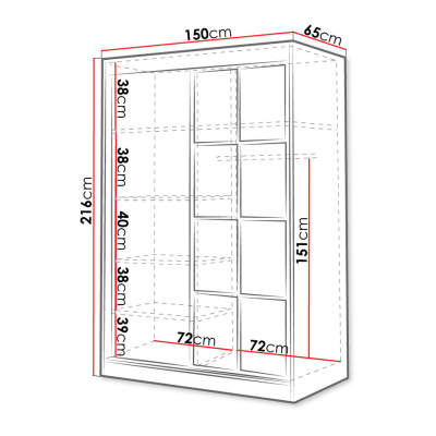 Šatní skříň se zrcadlem 150 cm HONG 2 - bílá / černá