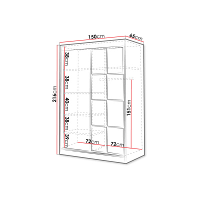 Šatní skříň se zrcadlem 150 cm HONG 2 - bílá / černá