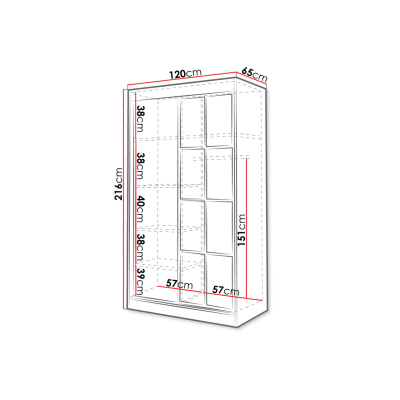 Šatní skříň se zrcadlem 120 cm HONG 2 - dub artisan / černá