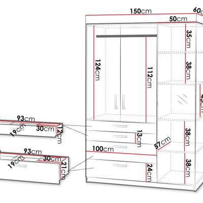 Vysoká šatní skříň 150 cm KLIT - bílá