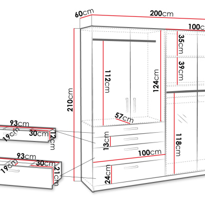 Vysoká šatní skříň 200 cm KLIT - bílá