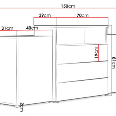 VÝPRODEJ - Kombinovaná komoda ZORINA - bílá