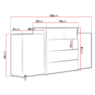 VÝPRODEJ - Kombinovaná komoda ZORINA - bílá