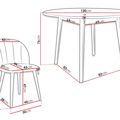 Kulatý jídelní stůl 120 cm se 4 židlemi NOWEN 1 - přírodní dřevo / zelený