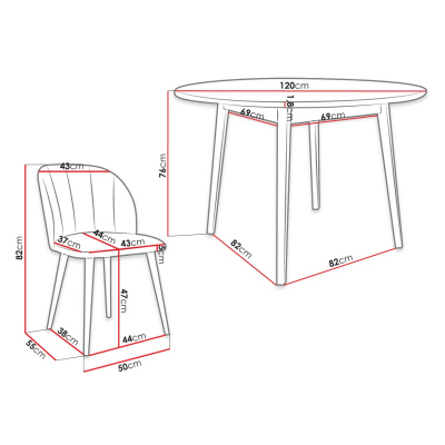 Kulatý jídelní stůl 120 cm se 4 židlemi NOWEN 1 - přírodní dřevo / zelený